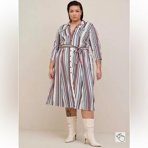 Torrid Midi Challis Button Front Striped Shirt Dress 👗